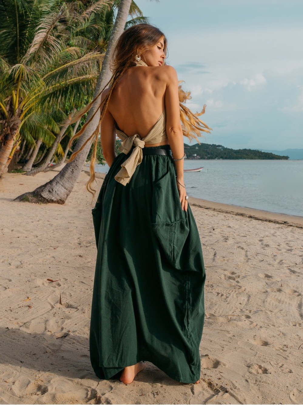 Thaluta Maxi Skirt Alaina Hunter Green NEW one size boho organic cotton - Picture 5 of 15